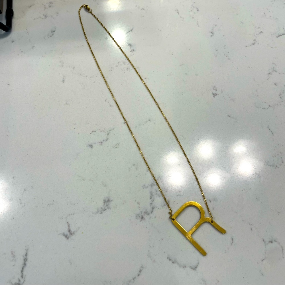 Large Gold Initial Necklace ~ R